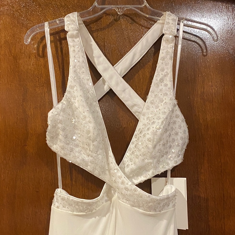Mac Duggal Ivory Sequin Cross-Back Chemise